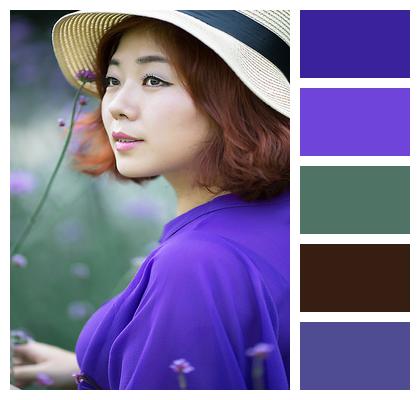Purple Flower Portrait Asian Woman Image